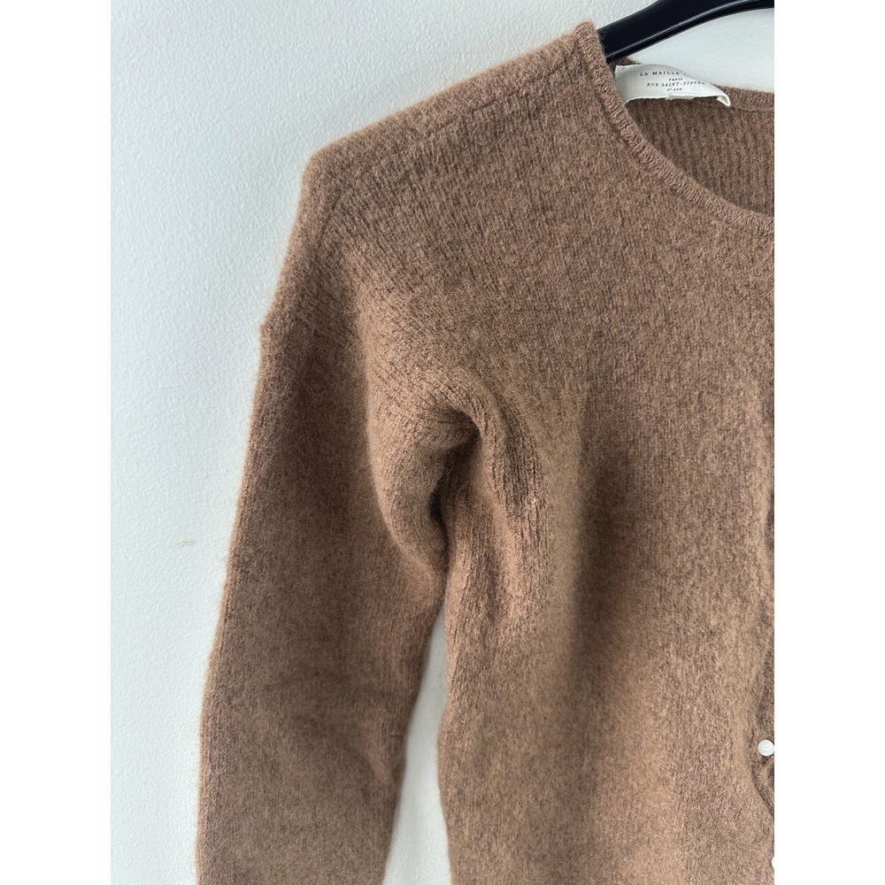 Sezane Gaspard Super Kid Mohair Baby Alpaca Cardigan Sweater Brown M Luxury - Picture 5 of 14